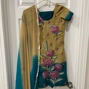 Brown/Green Floral Salwar Suit (Kids)